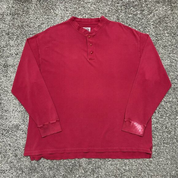 Vintage Garment Dyed Henley Shirt Cabelas Faded Cotton 90s Long Sleeve Red XL - Picture 8 of 8